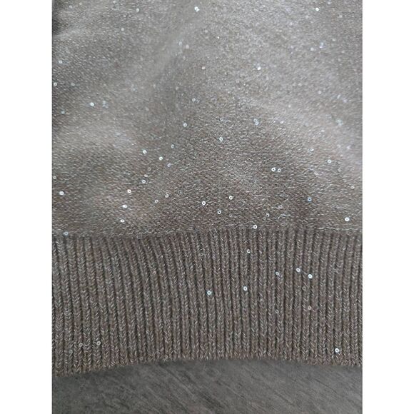 Women's FRNCH x Anthropologie V Neck Shine Pullover Sweater Shimmer Shine Greige - Picture 8 of 10